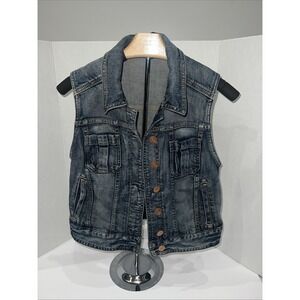 Vintage 90s Style Express Denim Blue Jean Jacket Sleeveless Vest Size Medium